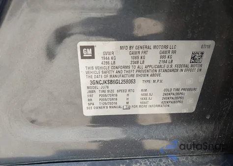 2016 Chevrolet Trax 1Ls from USA, damaged, VIN 3GNCJKSB6GL258063